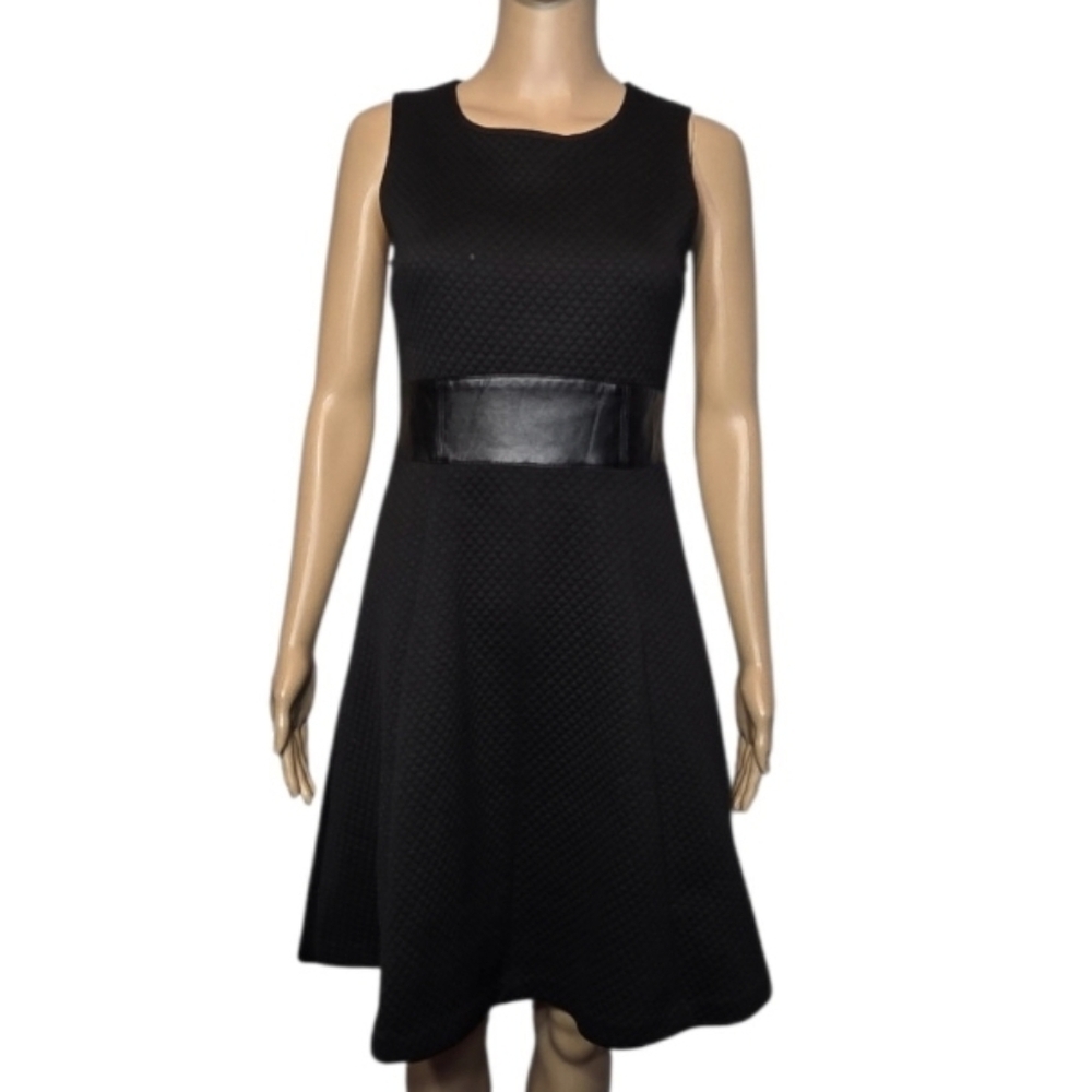 White House Black Market Dress Midi Sleeveless Faux Leather Black Womens Size 00